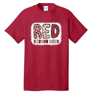 Bleached Red Ribbon Week Leopard We Wear Red For Awareness Tall T-Shirt