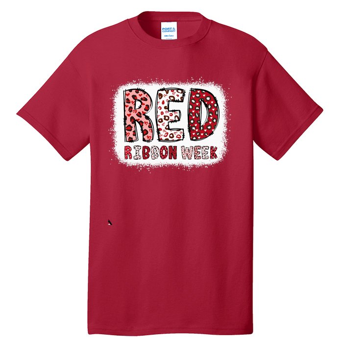 Bleached Red Ribbon Week Leopard We Wear Red For Awareness Tall T-Shirt