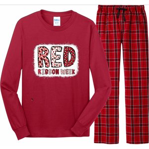 Bleached Red Ribbon Week Leopard We Wear Red For Awareness Long Sleeve Pajama Set