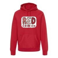 Bleached Red Ribbon Week Leopard We Wear Red For Awareness Premium Hoodie