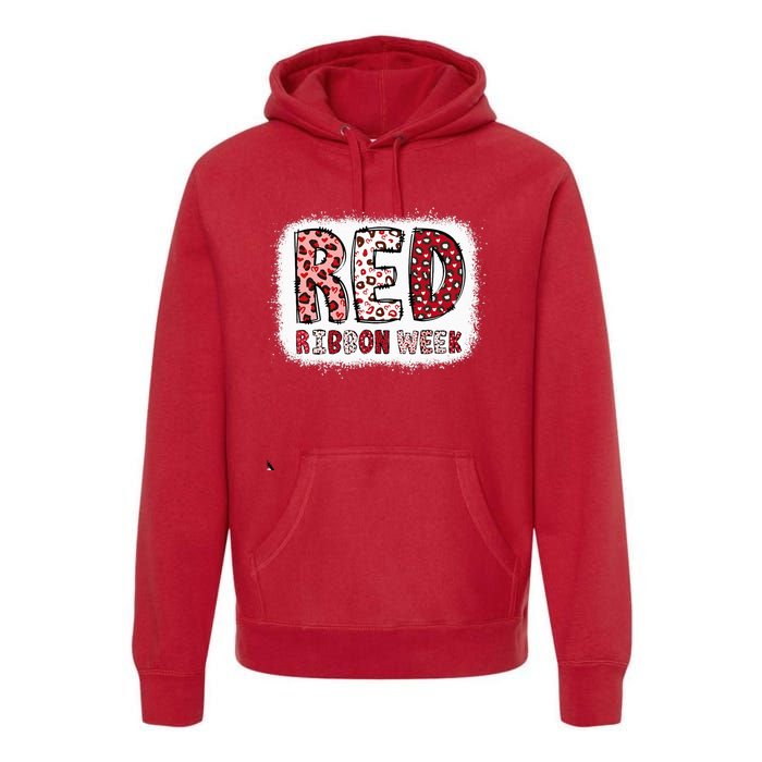 Bleached Red Ribbon Week Leopard We Wear Red For Awareness Premium Hoodie