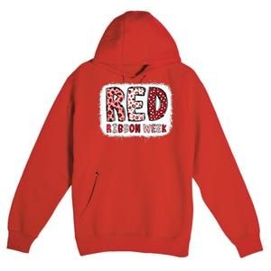 Bleached Red Ribbon Week Leopard We Wear Red For Awareness Premium Pullover Hoodie