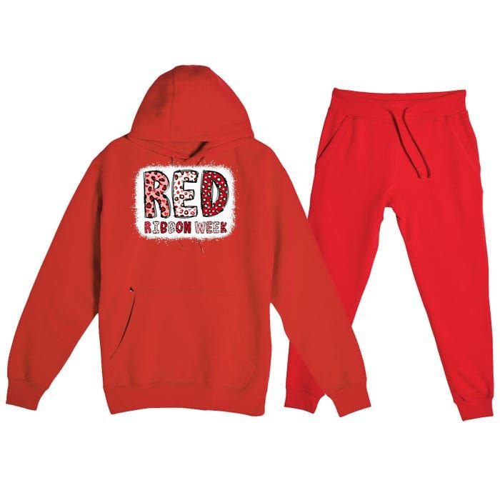 Bleached Red Ribbon Week Leopard We Wear Red For Awareness Premium Hooded Sweatsuit Set