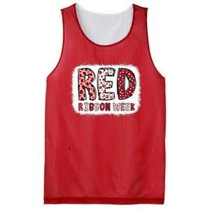 Bleached Red Ribbon Week Leopard We Wear Red For Awareness Mesh Reversible Basketball Jersey Tank