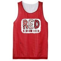 Bleached Red Ribbon Week Leopard We Wear Red For Awareness Mesh Reversible Basketball Jersey Tank