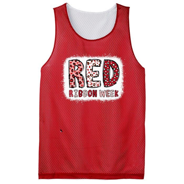 Bleached Red Ribbon Week Leopard We Wear Red For Awareness Mesh Reversible Basketball Jersey Tank