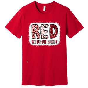 Bleached Red Ribbon Week Leopard We Wear Red For Awareness Premium T-Shirt