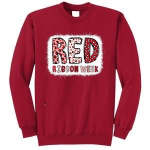 Bleached Red Ribbon Week Leopard We Wear Red For Awareness Tall Sweatshirt