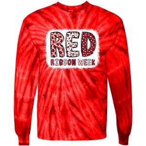 Bleached Red Ribbon Week Leopard We Wear Red For Awareness Tie-Dye Long Sleeve Shirt