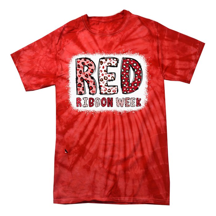 Bleached Red Ribbon Week Leopard We Wear Red For Awareness Tie-Dye T-Shirt