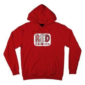 Bleached Red Ribbon Week Leopard We Wear Red For Awareness Tall Hoodie