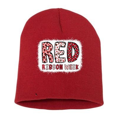 Bleached Red Ribbon Week Leopard We Wear Red For Awareness Short Acrylic Beanie