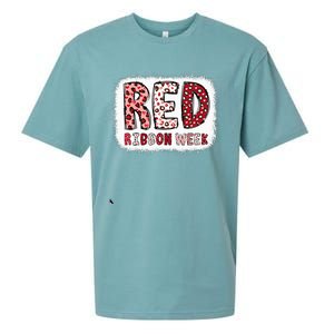 Bleached Red Ribbon Week Leopard We Wear Red For Awareness Sueded Cloud Jersey T-Shirt