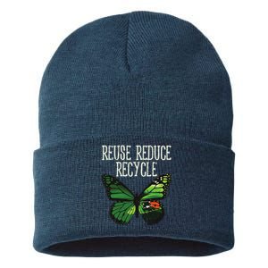 Butterfly Reuse Reduce Recycle Earth Day Animal Lover Gift Sustainable Knit Beanie