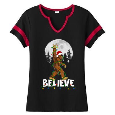 Bigfoot Rock Roll Sasquatch Christmas Believe Gifts  Ladies Halftime Notch Neck Tee