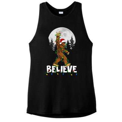 Bigfoot Rock Roll Sasquatch Christmas Believe Gifts  Ladies PosiCharge Tri-Blend Wicking Tank