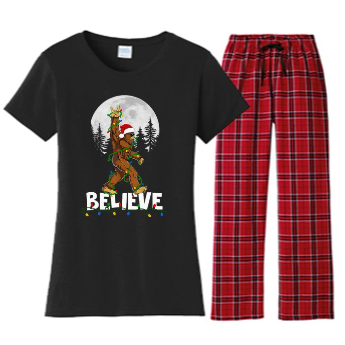 Bigfoot Rock Roll Sasquatch Christmas Believe Gifts  Women's Flannel Pajama Set