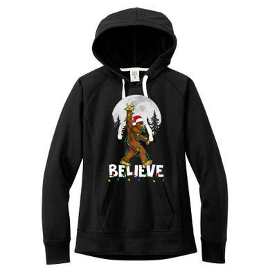 Bigfoot Rock Roll Sasquatch Christmas Believe Gifts  Women's Fleece Hoodie