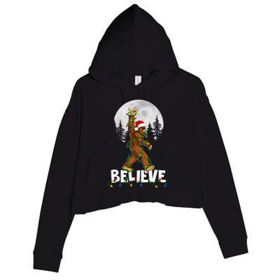 Bigfoot Rock Roll Sasquatch Christmas Believe Gifts  Crop Fleece Hoodie