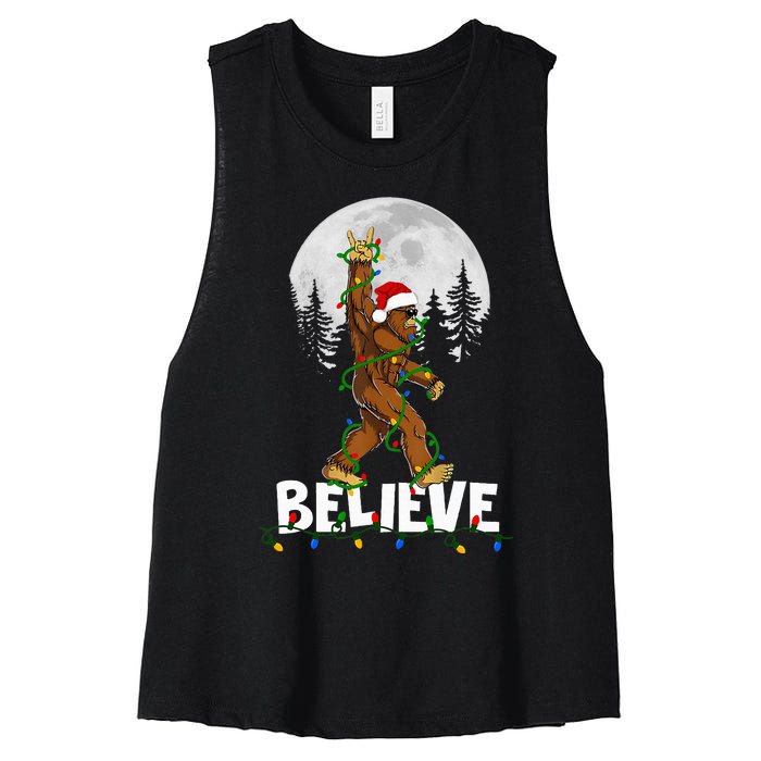 Bigfoot Rock Roll Sasquatch Christmas Believe Gifts  Women's Racerback Cropped Tank