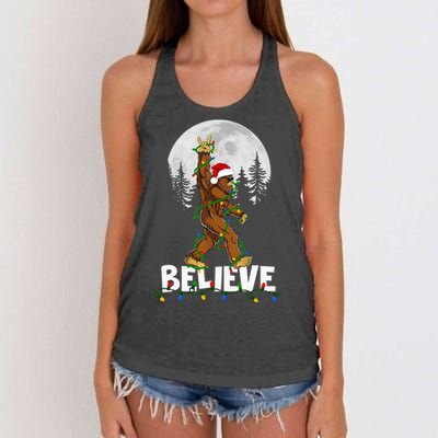 Bigfoot Rock Roll Sasquatch Christmas Believe Gifts  Women's Knotted Racerback Tank