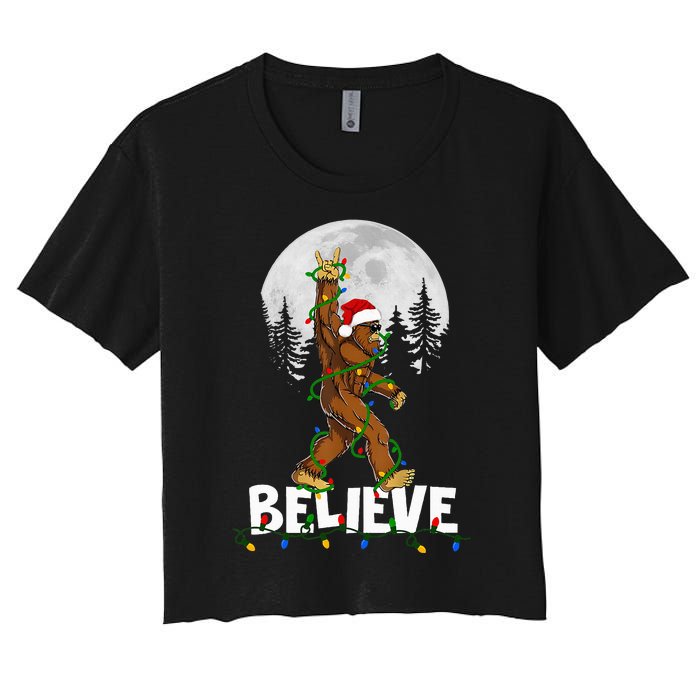 Bigfoot Rock Roll Sasquatch Christmas Believe Gifts  Women's Crop Top Tee