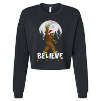 Bigfoot Rock Roll Sasquatch Christmas Believe Gifts  Cropped Pullover Crew