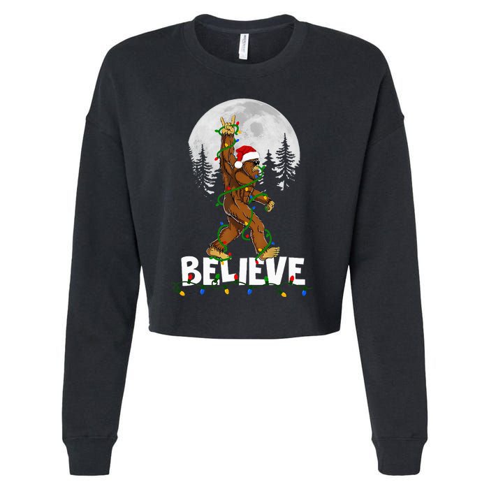 Bigfoot Rock Roll Sasquatch Christmas Believe Gifts  Cropped Pullover Crew