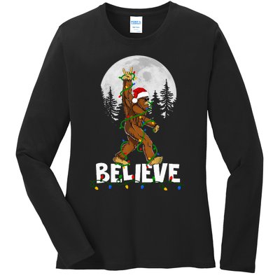 Bigfoot Rock Roll Sasquatch Christmas Believe Gifts  Ladies Long Sleeve Shirt