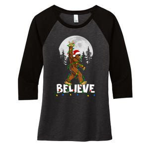 Bigfoot Rock Roll Sasquatch Christmas Believe Gifts  Women's Tri-Blend 3/4-Sleeve Raglan Shirt