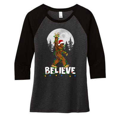 Bigfoot Rock Roll Sasquatch Christmas Believe Gifts  Women's Tri-Blend 3/4-Sleeve Raglan Shirt