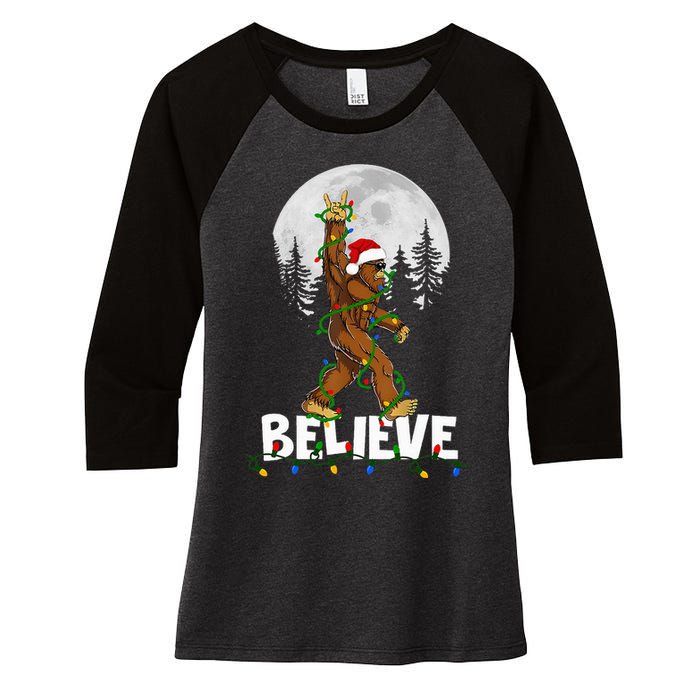 Bigfoot Rock Roll Sasquatch Christmas Believe Gifts  Women's Tri-Blend 3/4-Sleeve Raglan Shirt