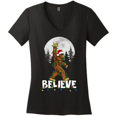 Bigfoot Rock Roll Sasquatch Christmas Believe Gifts  Women's V-Neck T-Shirt