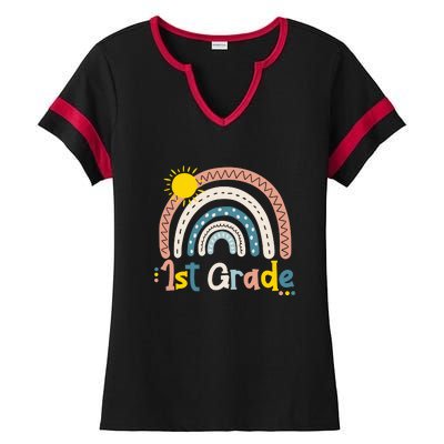 Boho Rainbow Sun For Teachers Women Hello 1st Grade Gift Ladies Halftime Notch Neck Tee