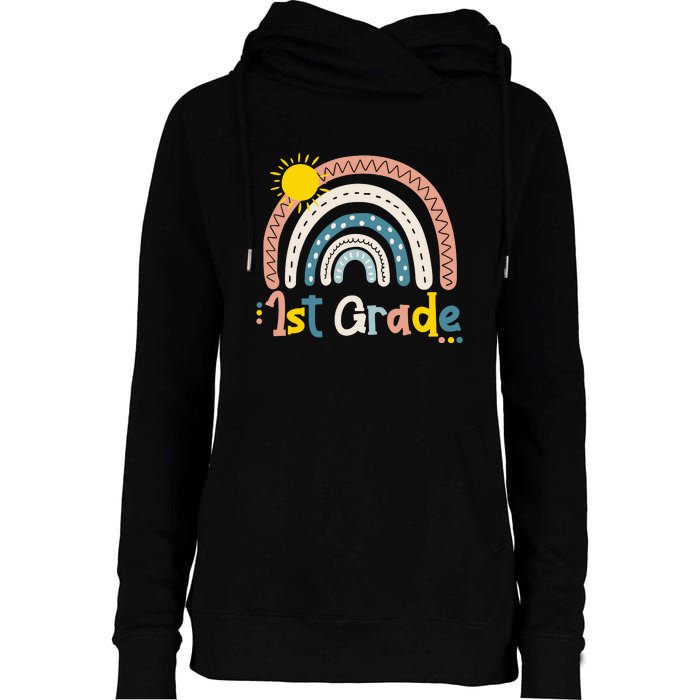 Boho Rainbow Sun For Teachers Women Hello 1st Grade Gift Womens Funnel Neck Pullover Hood