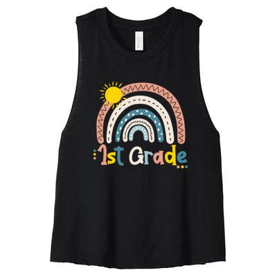 Boho Rainbow Sun For Teachers Women Hello 1st Grade Gift Women's Racerback Cropped Tank