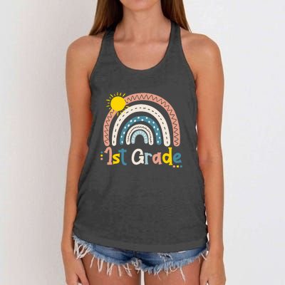 Boho Rainbow Sun For Teachers Women Hello 1st Grade Gift Women's Knotted Racerback Tank