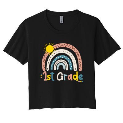 Boho Rainbow Sun For Teachers Women Hello 1st Grade Gift Women's Crop Top Tee