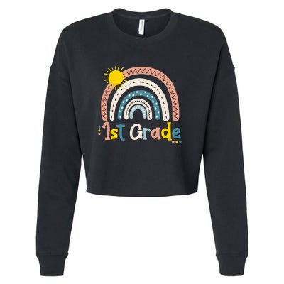 Boho Rainbow Sun For Teachers Women Hello 1st Grade Gift Cropped Pullover Crew