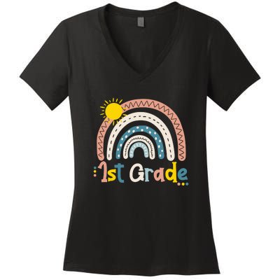 Boho Rainbow Sun For Teachers Women Hello 1st Grade Gift Women's V-Neck T-Shirt