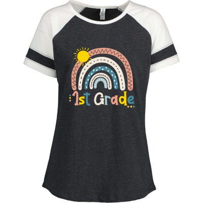 Boho Rainbow Sun For Teachers Women Hello 1st Grade Gift Enza Ladies Jersey Colorblock Tee