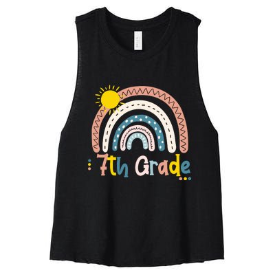 Boho Rainbow Sun For Teachers Women Hello 7th Grade Gift Women's Racerback Cropped Tank