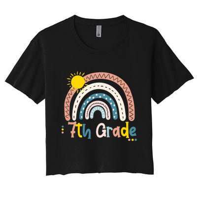 Boho Rainbow Sun For Teachers Women Hello 7th Grade Gift Women's Crop Top Tee