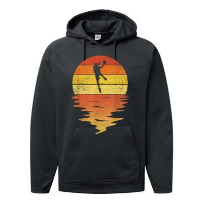 Basketball Retro Sunset 70s Vintage Basketball Performance Fleece Hoodie