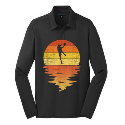 Basketball Retro Sunset 70s Vintage Basketball Silk Touch Performance Long Sleeve Polo