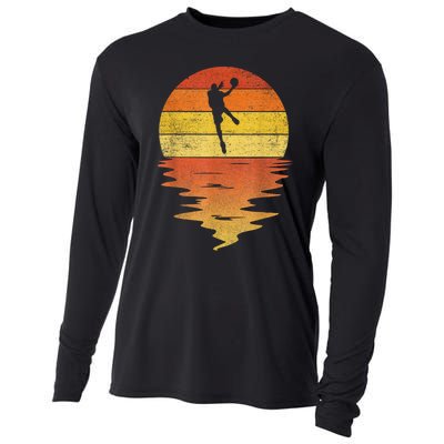 Basketball Retro Sunset 70s Vintage Basketball Cooling Performance Long Sleeve Crew