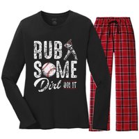 Baseball Rub Some Dirt On It Funny Humor Sayings Quotes Women's Long Sleeve Flannel Pajama Set 