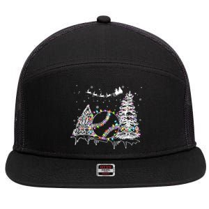 Baseball Reindeer Santa Hat Baseball Christmas Lights Xmas Gift 7 Panel Mesh Trucker Snapback Hat