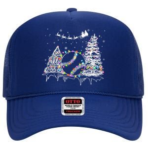 Baseball Reindeer Santa Hat Baseball Christmas Lights Xmas Gift High Crown Mesh Back Trucker Hat