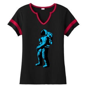 Blue Retro Space Astronaut Ladies Halftime Notch Neck Tee